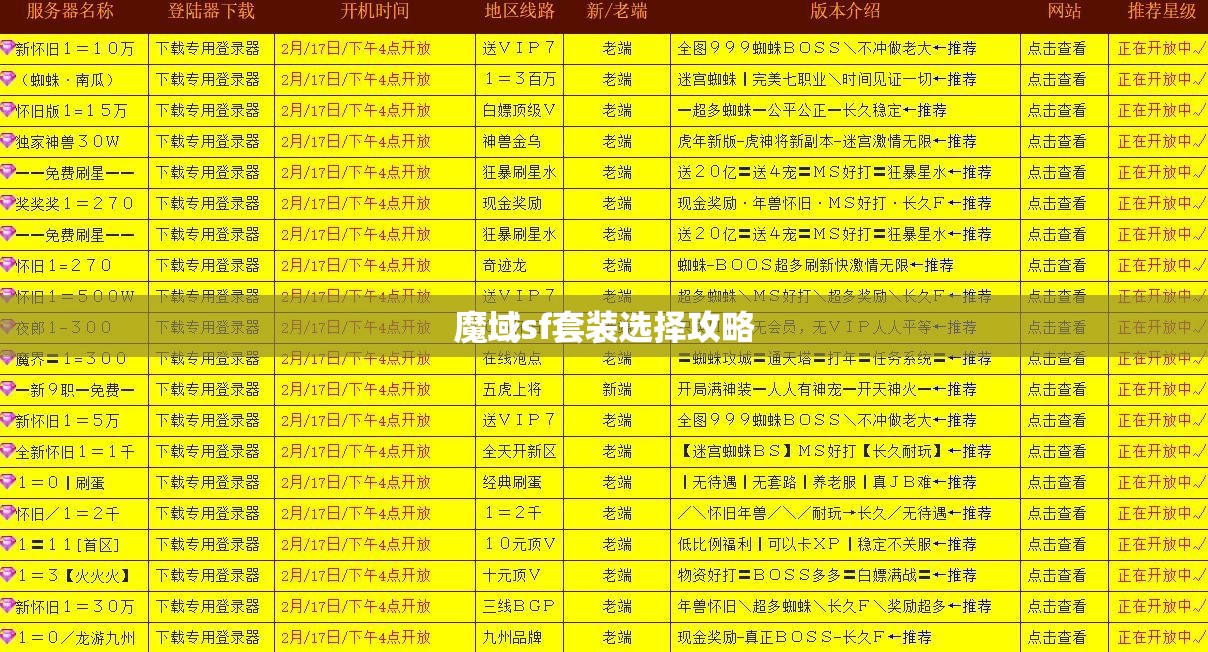 魔域sf套装选择攻略